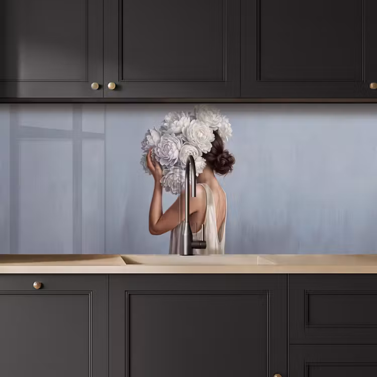 Bloemen - Vrouw - Wit keuken achterwand 2 middel -sfeer1