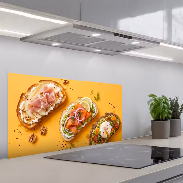 Eten - Brood - Ontbijt - Modern - Kleurrijk keuken achterwand spatscherm middel -3d_schuin