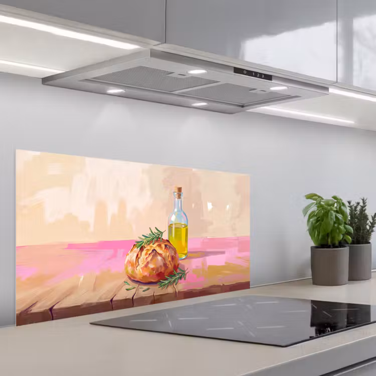 Eten - Brood - Olijfolie - Abstract - Keuken keuken achterwand spatscherm middel -3d_schuin