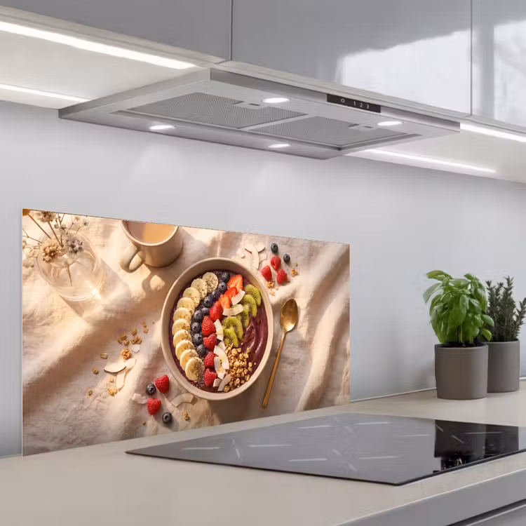 Eten - Ontbijtkom - Fruit - Gezond - Kleurrijk keuken achterwand spatscherm middel -3d_schuin