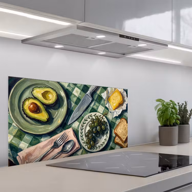 Eten - Ontbijt - Tafel - Modern - Groen keuken achterwand spatscherm middel -3d_schuin