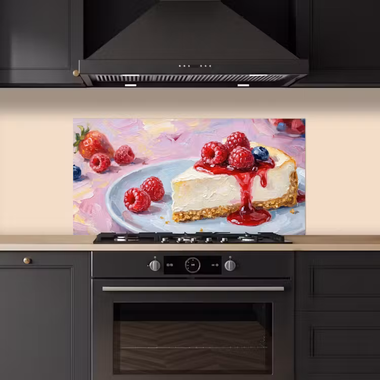 Eten - Cheesecake - Bessen - Abstract - Roze keuken achterwand spatscherm middel -sfeer1