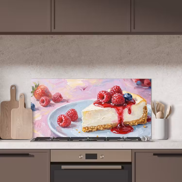 Eten - Cheesecake - Bessen - Abstract - Roze keuken achterwand spatscherm middel -sfeer2