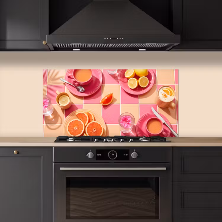 Eten - Citrusvruchten - Stillevens - Roze - Oranje keuken achterwand spatscherm middel -sfeer1