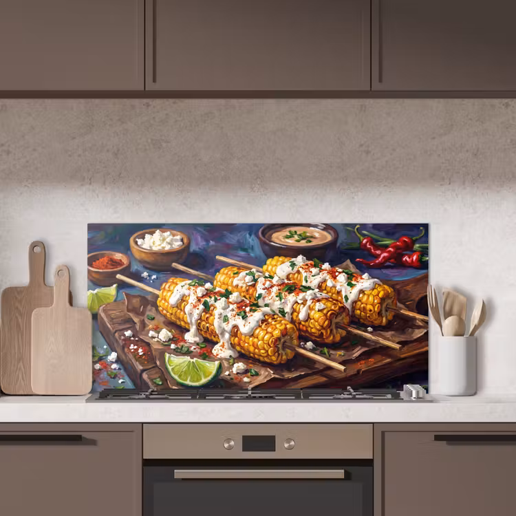 Eten - Maïs - Saus - Geschilderd - Geel keuken achterwand spatscherm middel -sfeer2