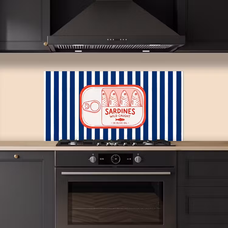 Eten - Vis - Blik - Illustratie - Rood keuken achterwand spatscherm middel -sfeer1