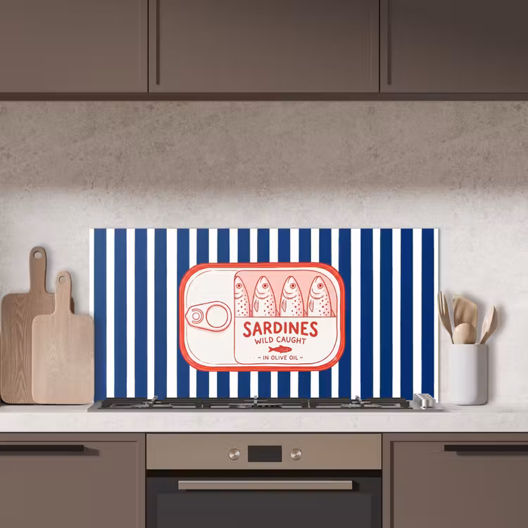 Eten - Vis - Blik - Illustratie - Rood keuken achterwand spatscherm middel -sfeer2