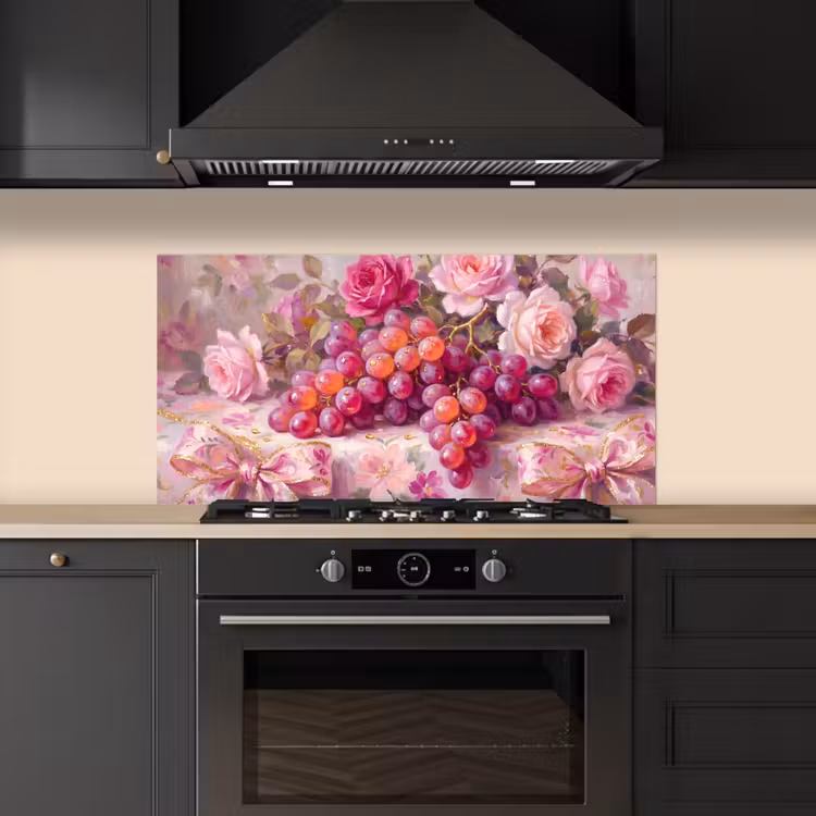 Eten - Bloemen - Stilleven - Roze - Goud keuken achterwand spatscherm middel -sfeer1