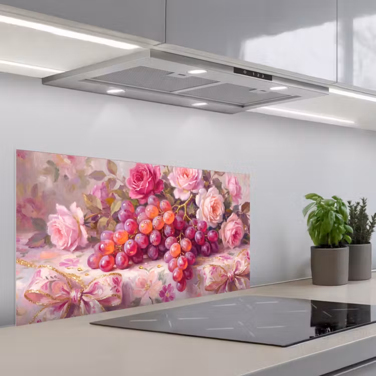 Eten - Bloemen - Stilleven - Roze - Goud keuken achterwand spatscherm middel -3d_schuin