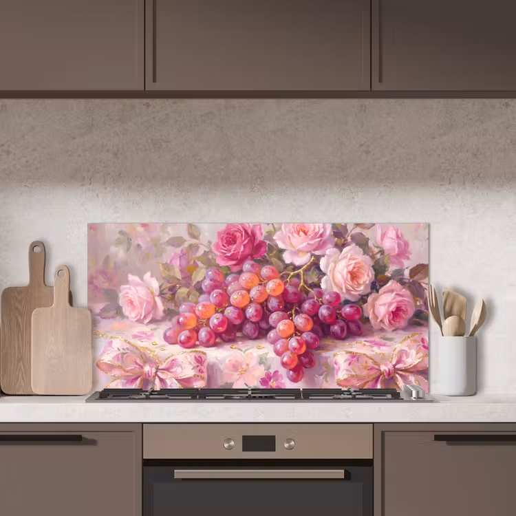 Eten - Bloemen - Stilleven - Roze - Goud keuken achterwand spatscherm middel -sfeer2