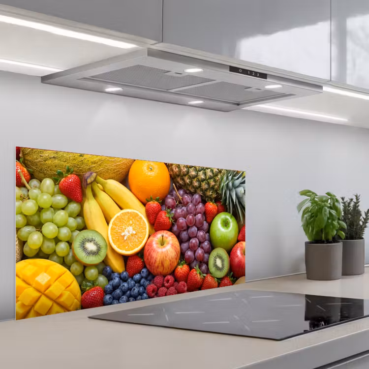 Eten - Fruit - Vers - Kleurrijk - Voeding keuken achterwand spatscherm middel -3d_schuin