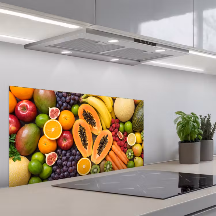Eten - Fruit - Groenten - Vers - Kleurrijk keuken achterwand spatscherm middel -3d_schuin