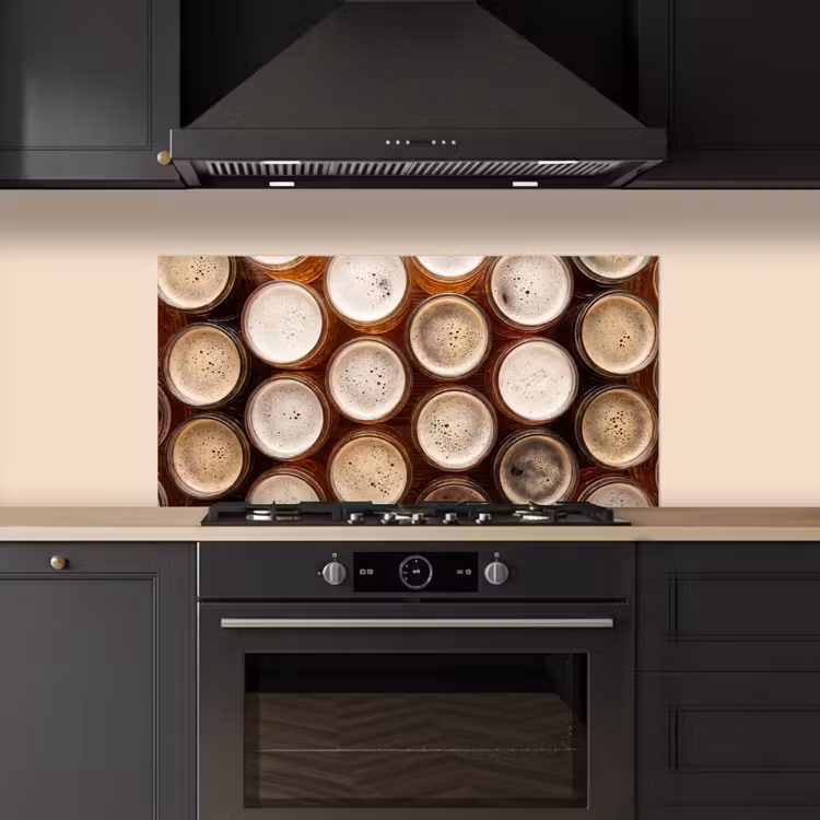 Eten - Glazen - Drank - Patroon - Bruin keuken achterwand spatscherm middel -sfeer1