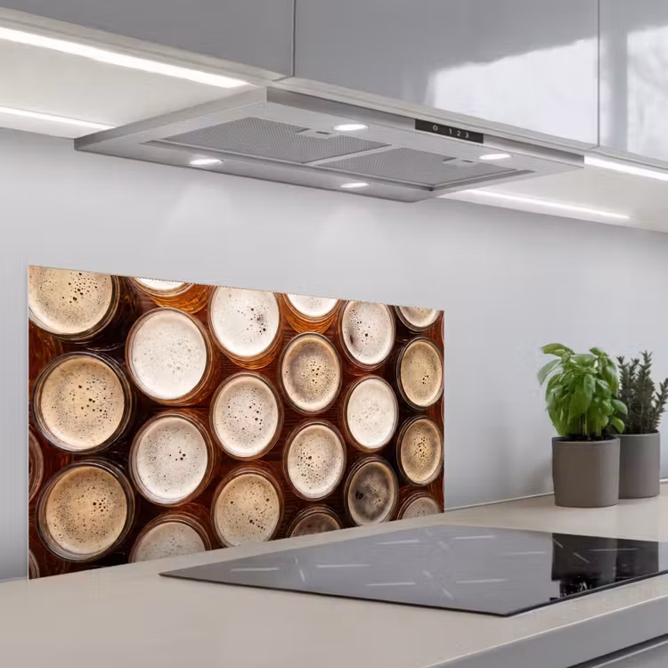 Eten - Glazen - Drank - Patroon - Bruin keuken achterwand spatscherm middel -3d_schuin
