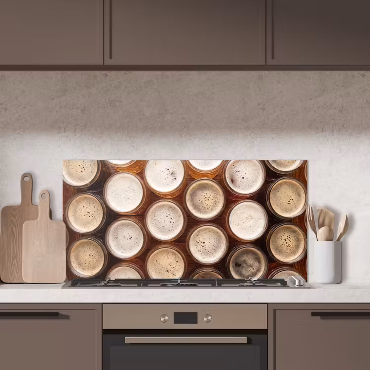 Eten - Glazen - Drank - Patroon - Bruin keuken achterwand spatscherm middel -sfeer2