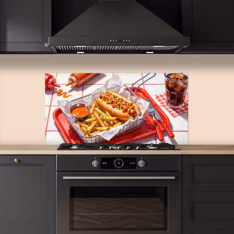 Eten - Hotdog - Fastfood - Modern - Rood keuken achterwand spatscherm middel -sfeer1