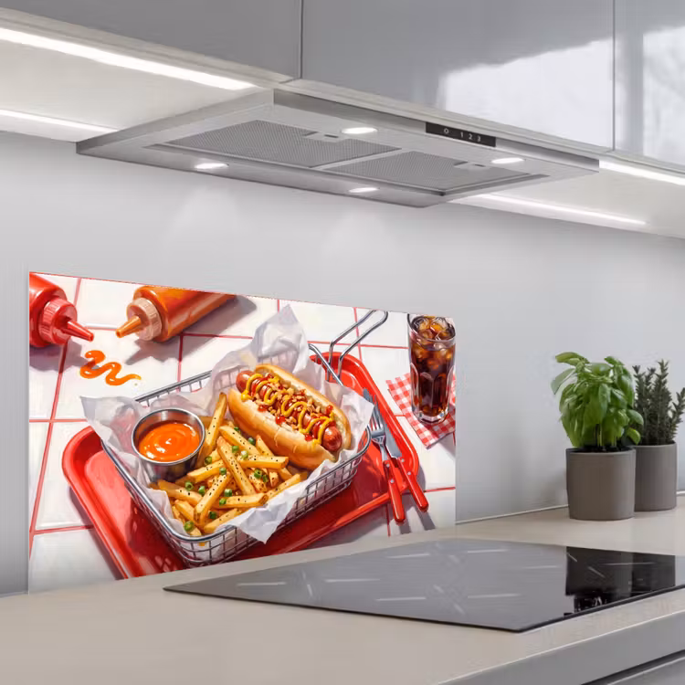 Eten - Hotdog - Fastfood - Modern - Rood keuken achterwand spatscherm middel -3d_schuin