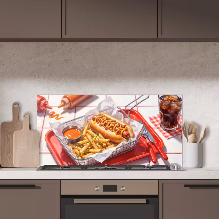 Eten - Hotdog - Fastfood - Modern - Rood keuken achterwand spatscherm middel -sfeer2