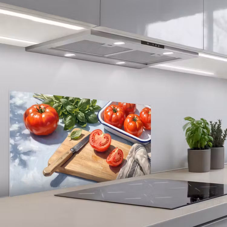 Eten - Keuken - Ingrediënten - Stillleven - Rood keuken achterwand spatscherm middel -3d_schuin