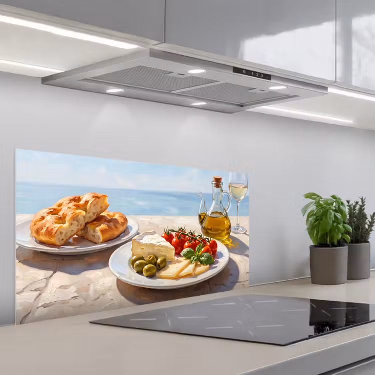 Eten - Middellandse Zee - Natuur - Geschilderd keuken achterwand spatscherm middel -3d_schuin
