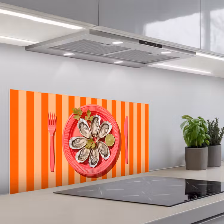 Eten - Oester - Zeevruchten - Oranje - Modern keuken achterwand spatscherm middel -3d_schuin