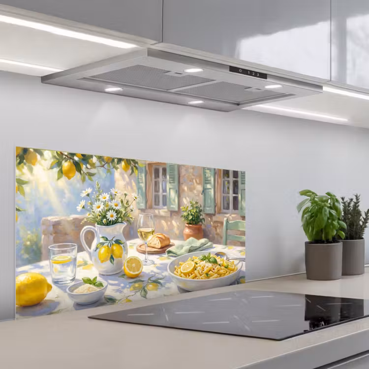 Eten - Terras - Zomer - Geschilderd - Geel keuken achterwand spatscherm middel -3d_schuin