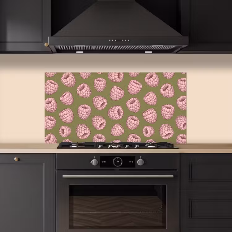 Eten - Patroon - Illustratie - Roze - Groen keuken achterwand spatscherm middel -sfeer1