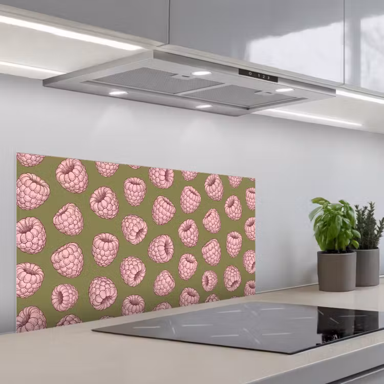 Eten - Patroon - Illustratie - Roze - Groen keuken achterwand spatscherm middel -3d_schuin