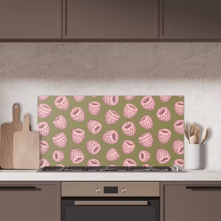 Eten - Patroon - Illustratie - Roze - Groen keuken achterwand spatscherm middel -sfeer2