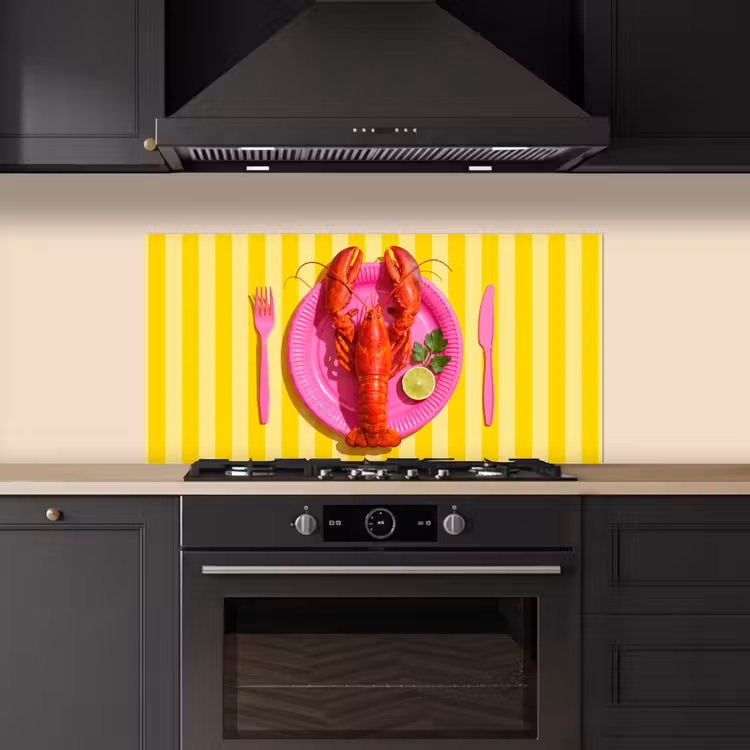 Eten - Roze - Geel - Modern - Culinaire keuken achterwand spatscherm middel -sfeer1