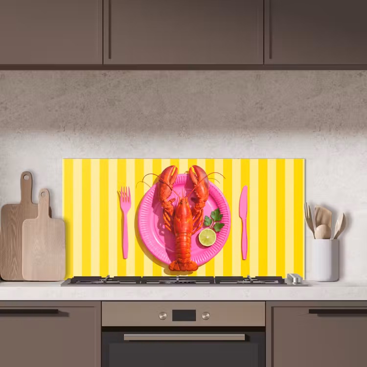 Eten - Roze - Geel - Modern - Culinaire keuken achterwand spatscherm middel -sfeer2