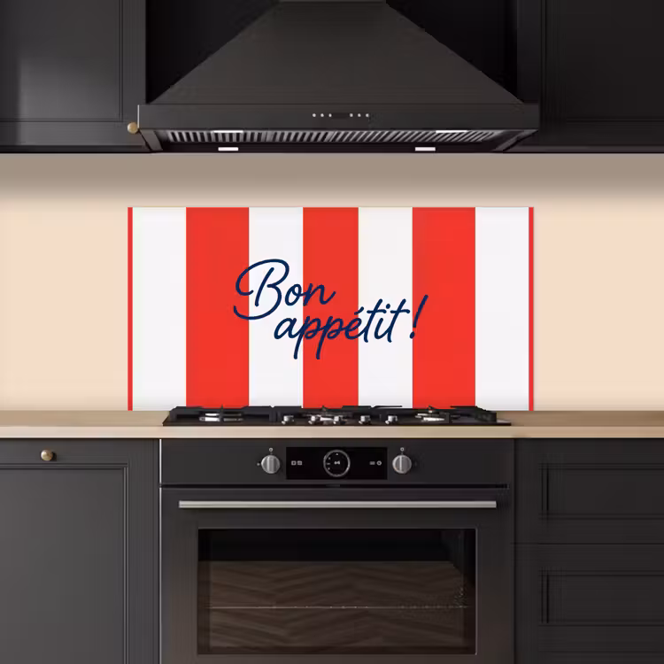 Eten - Spreuk - Keuken - Grafisch - Rood-Wit keuken achterwand spatscherm middel -sfeer1