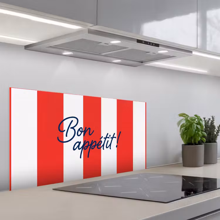 Eten - Spreuk - Keuken - Grafisch - Rood-Wit keuken achterwand spatscherm middel -3d_schuin