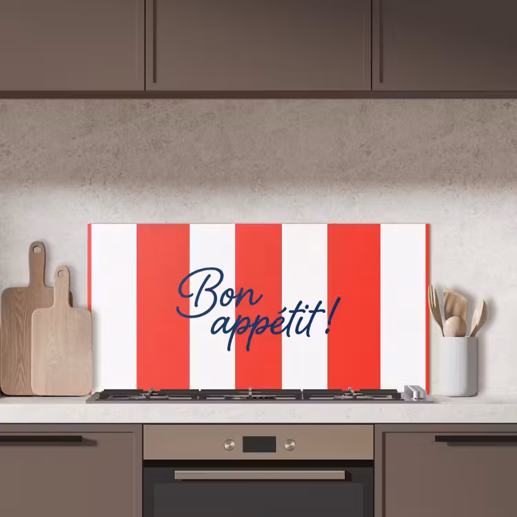 Eten - Spreuk - Keuken - Grafisch - Rood-Wit keuken achterwand spatscherm middel -sfeer2