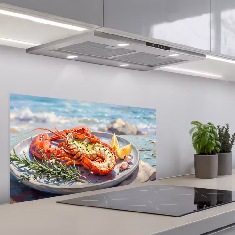 Eten - Zee - Kust - Modern - Blauw keuken achterwand spatscherm middel -3d_schuin