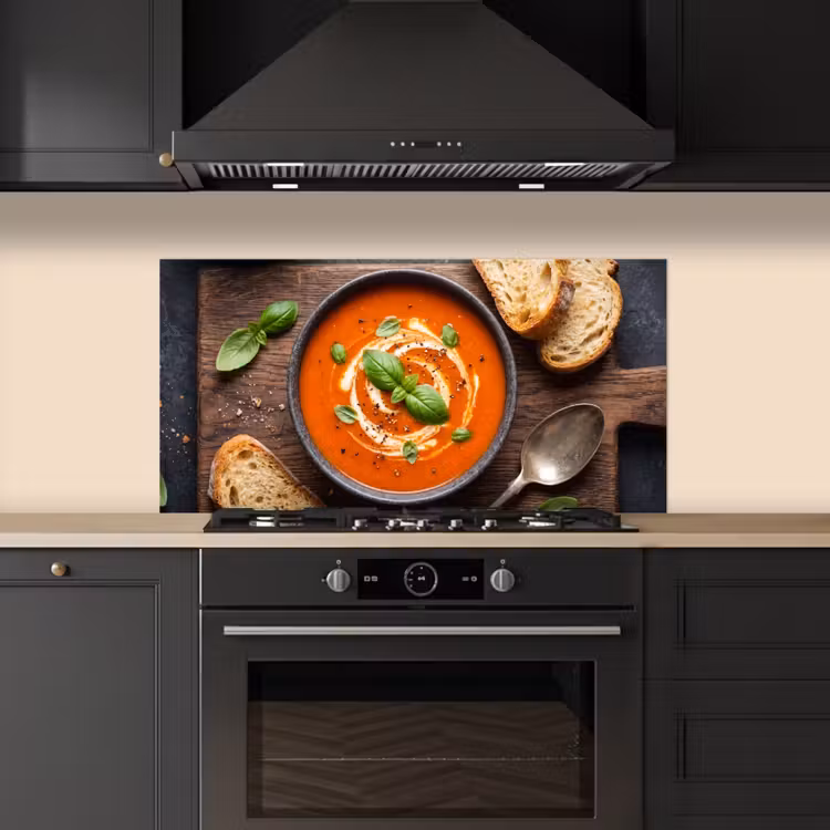 Eten - Soep - Basilicum - Rustiek - Rood keuken achterwand spatscherm middel -sfeer1
