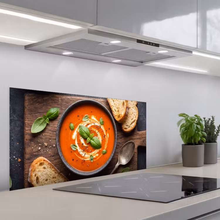 Eten - Soep - Basilicum - Rustiek - Rood keuken achterwand spatscherm middel -3d_schuin