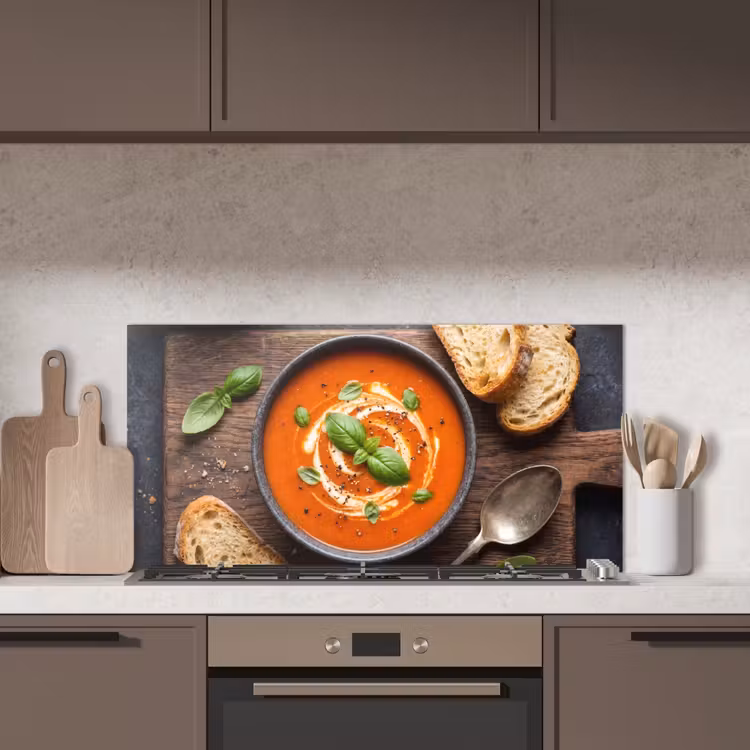 Eten - Soep - Basilicum - Rustiek - Rood keuken achterwand spatscherm middel -sfeer2
