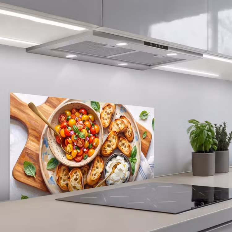 Eten - Tomaat - Brood - Kleurrijk - Keuken keuken achterwand spatscherm middel -3d_schuin