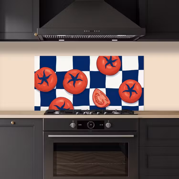 Eten - Tomaten - Keuken - Illustratie - Rood-Blauw keuken achterwand spatscherm middel -sfeer1