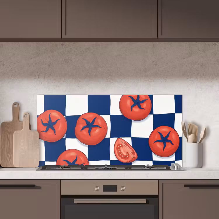 Eten - Tomaten - Keuken - Illustratie - Rood-Blauw keuken achterwand spatscherm middel -sfeer2
