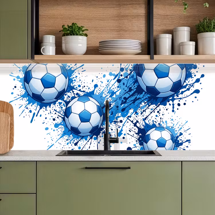 Voetballen - Verf - Sport - Blauw keuken achterwand 2 middel -sfeer3