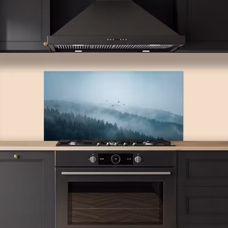Bos - Mist - Vogels - Natuur - Groen keuken achterwand spatscherm middel -sfeer1