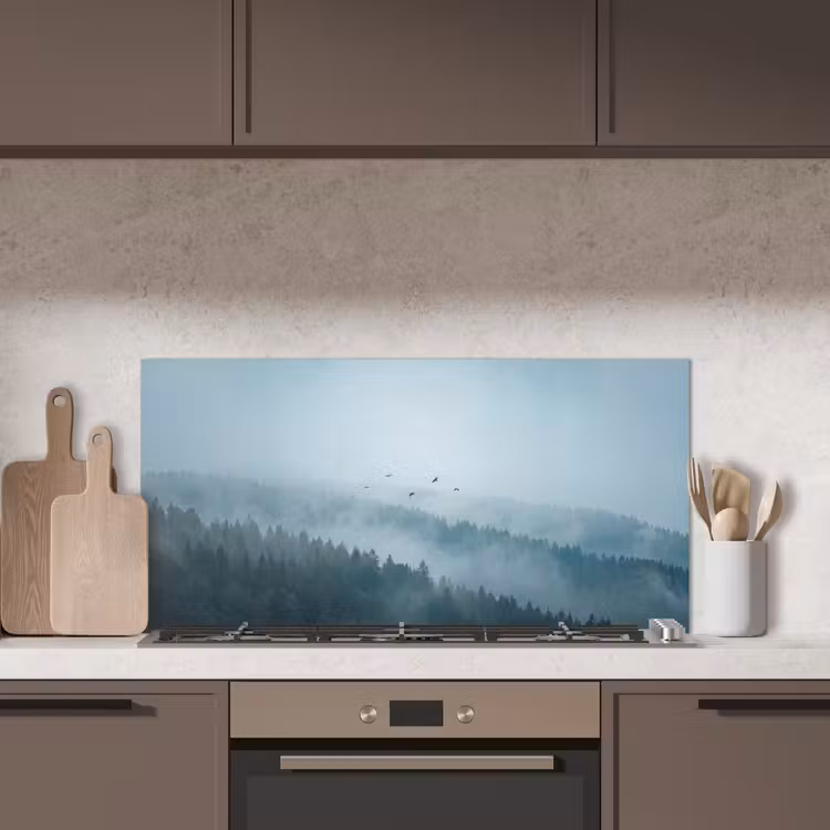 Bos - Mist - Vogels - Natuur - Groen keuken achterwand spatscherm middel -sfeer2