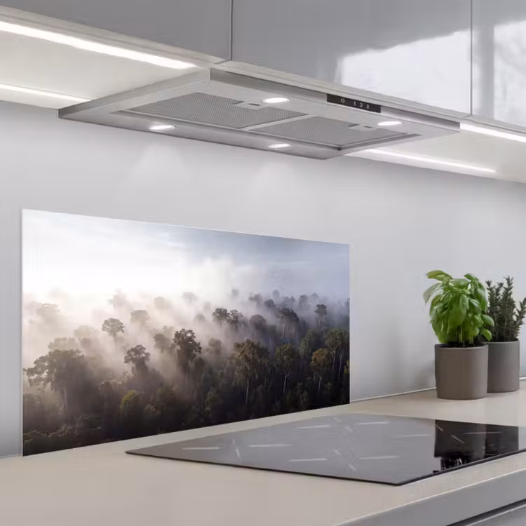Bos - Mist - Natuur - Groen keuken achterwand spatscherm middel -3d_schuin