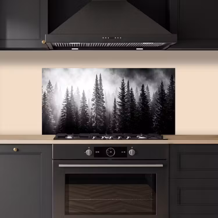 Bos - Mist - Winter - Monochroom - Natuur keuken achterwand spatscherm middel -sfeer1