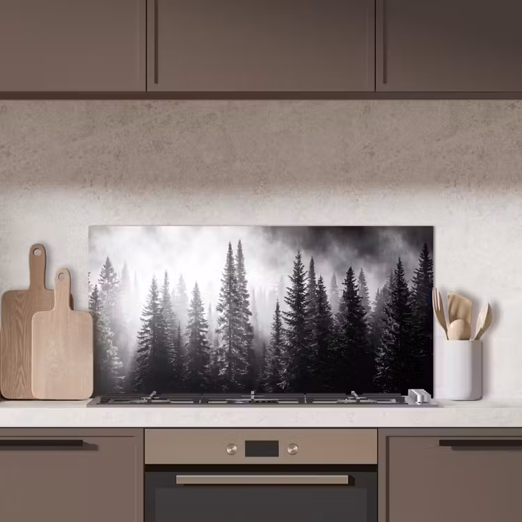 Bos - Mist - Winter - Monochroom - Natuur keuken achterwand spatscherm middel -sfeer2