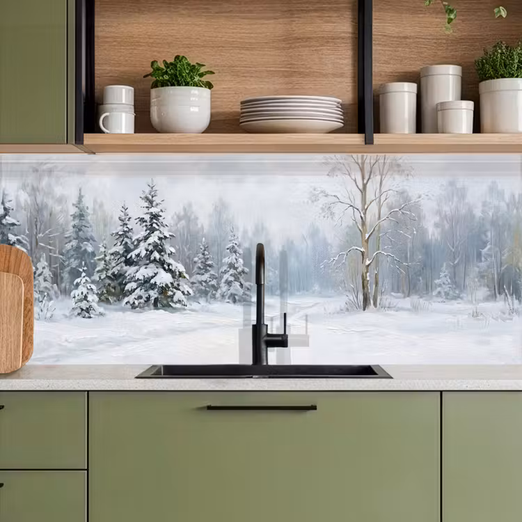 Bospad - Dennen - Sneeuw - Winter - Rustgevend keuken achterwand 2 middel -sfeer3