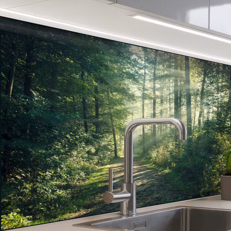 Bos - Pad - Zon - Bomen - Groen - Natuur keuken achterwand sample klein -zzzz3d_schuin