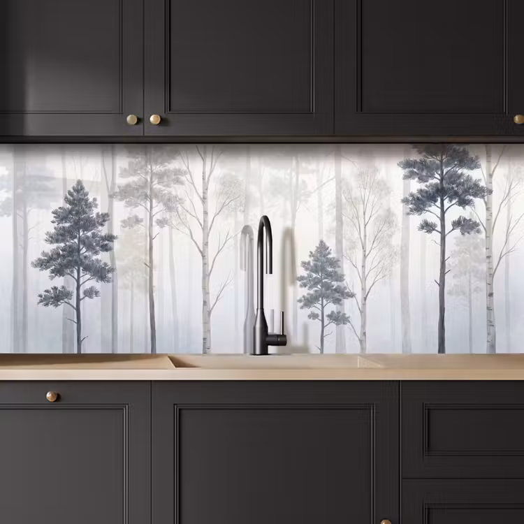 Bos - Bomen - Mist - Natuur - Illustratie - Grijs keuken achterwand 2 middel -sfeer1